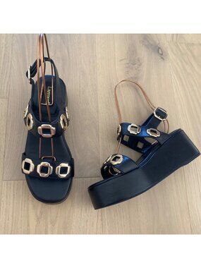 Larroude Milan Platform Sandals Shoes Black